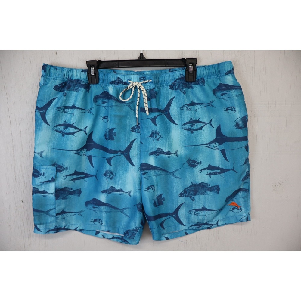 Tommy Bahama Board Surf Swim Shorts Trunk Lined Size XXL‎ Blue Fish All Over
